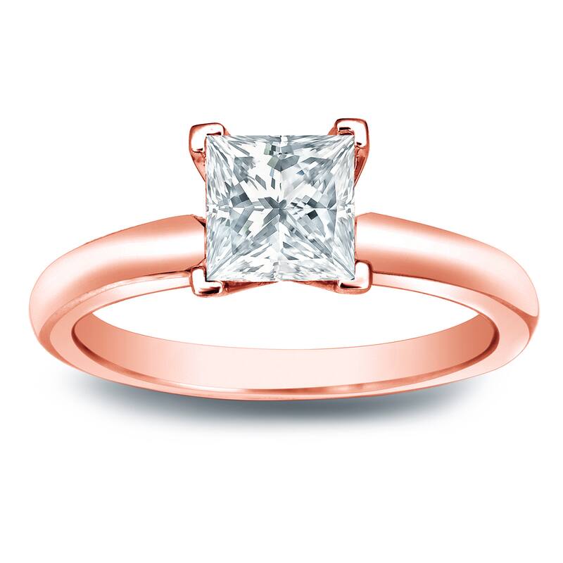 Auriya 14k Gold 1/2 carat TW Princess-cut Solitaire Diamond Engagement Ring - 4 - Rose