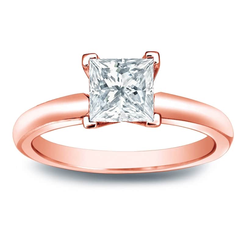 Auriya 14k Gold 1/2 carat TW Princess-cut Solitaire Diamond Engagement Ring - 10 - Rose