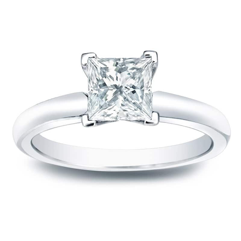 Auriya 14k Gold 1/2 carat TW Princess-cut Solitaire Diamond Engagement Ring - 9.5 - White