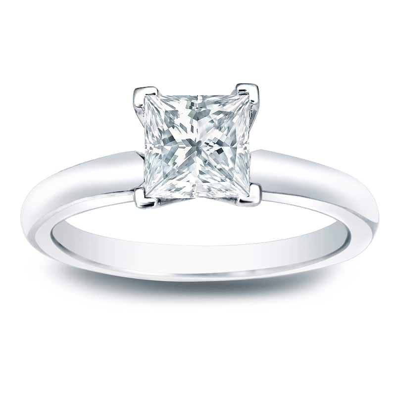 Auriya 14k Gold 1/2 carat TW Princess-cut Solitaire Diamond Engagement Ring - 4 - White