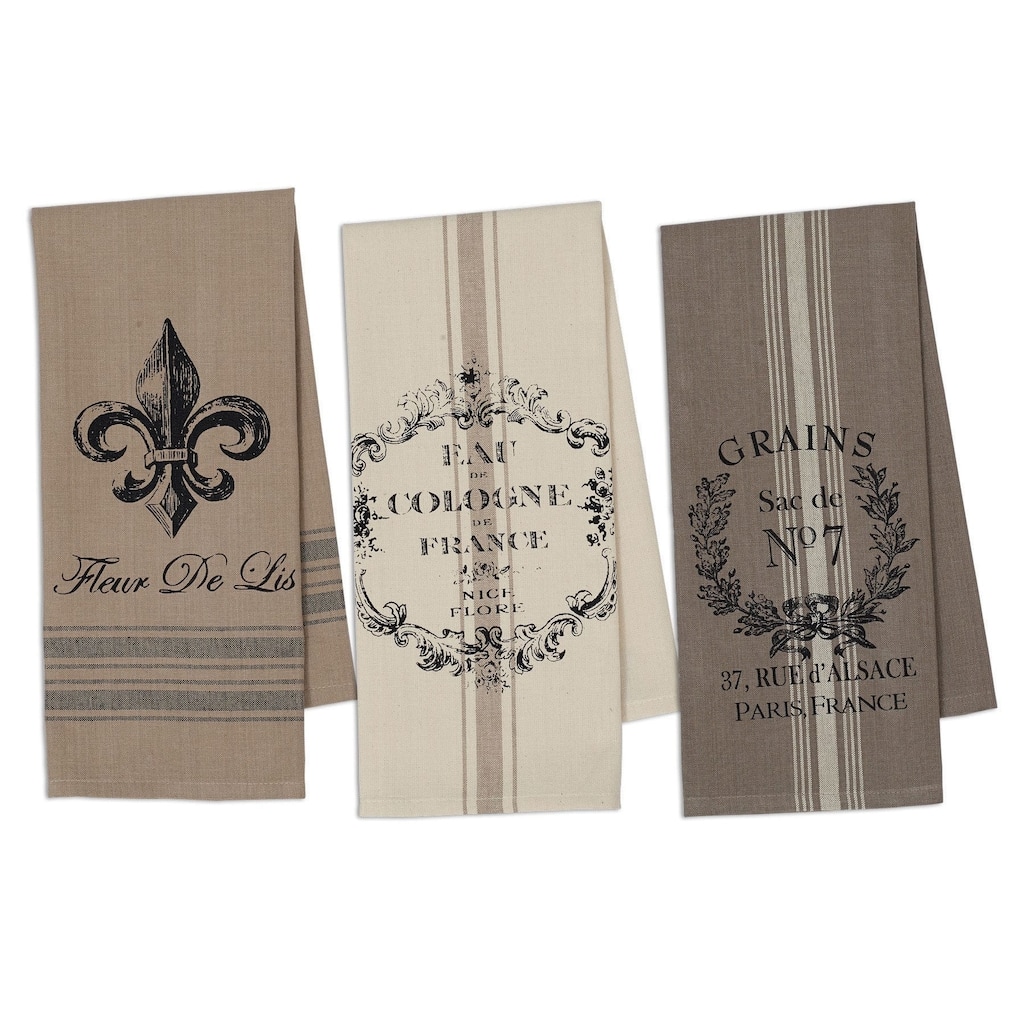French Grain Sack Printed Dishtowel Set