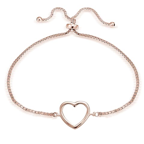Mondevio Silver Open Heart Adjustable Slider Bracelet