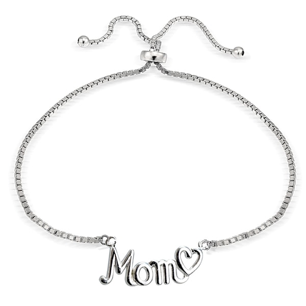 Mondevio Silver Mom and Heart Adjustable Slider Bracelet. Opens flyout.