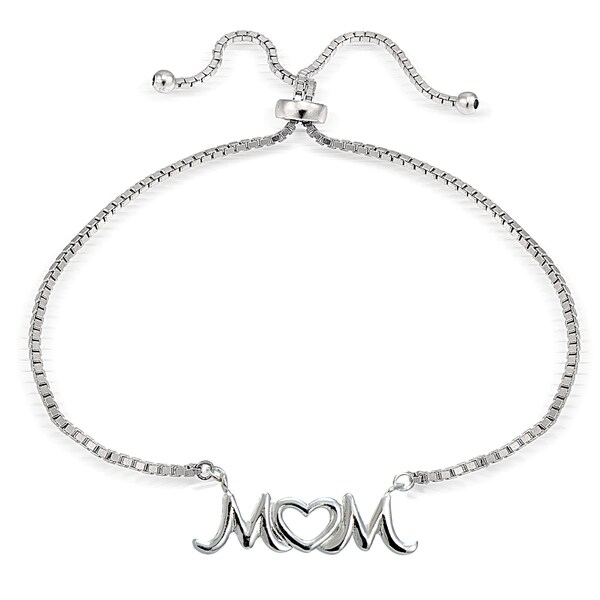 Mondevio Silver Mom Open Heart Adjustable Slider Bracelet. Opens flyout.