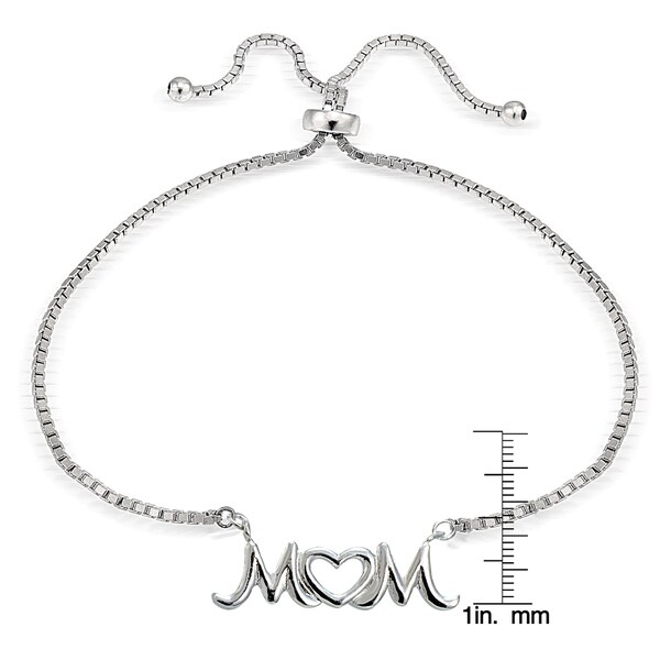 Mondevio Silver Mom Open Heart Adjustable Slider Bracelet