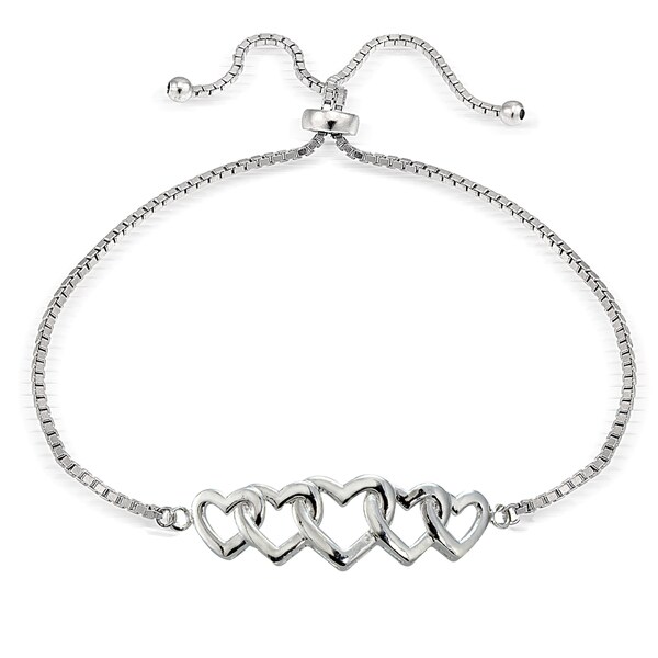 Mondevio Silver Intertwining Heart Adjustable Slider Bracelet. Opens flyout.