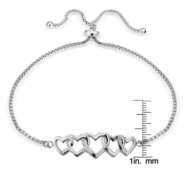 Mondevio Silver Intertwining Heart Adjustable Slider Bracelet