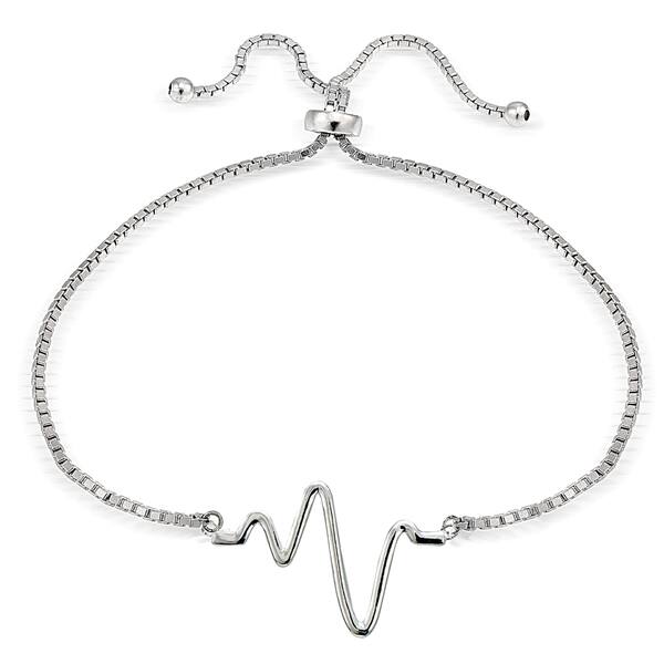 slide 1 of 9, Mondevio Heart Beat Adjustable Bolo Bracelet Charm/Stackable - N/A - Sterling Silver - White - Fashion