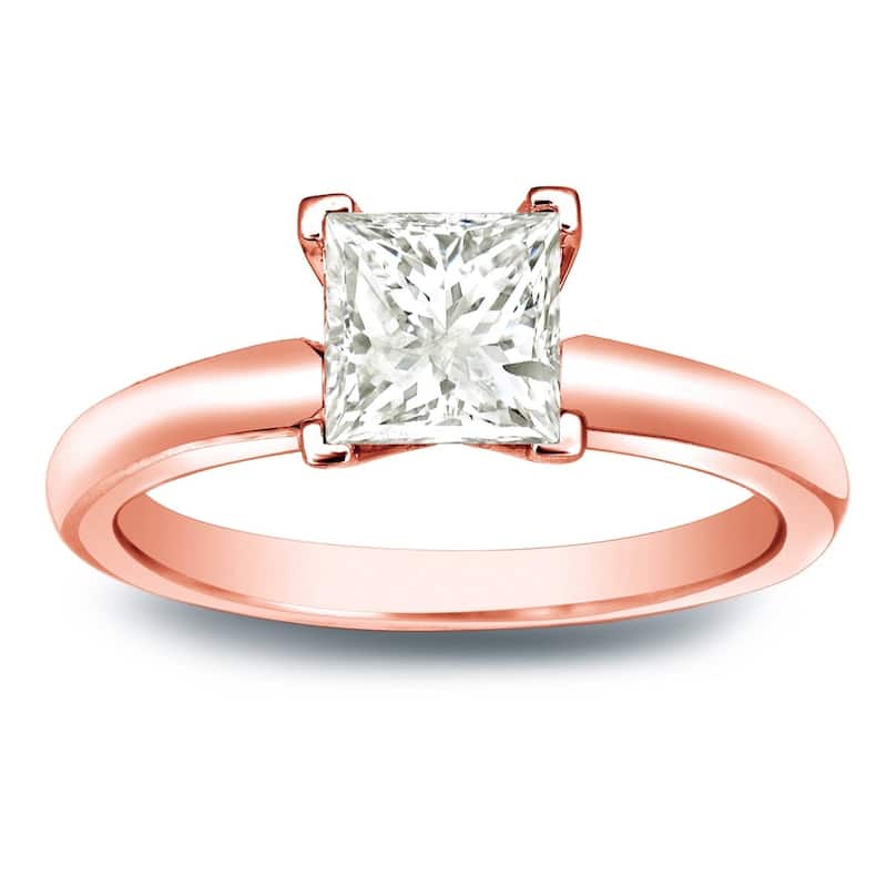 Auriya 14k Gold 1/2 carat TW Princess-cut Solitaire Diamond Engagement Ring (J-K, I1-I2) - 9.5 - Rose
