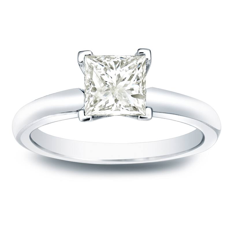 Auriya 14k Gold 1/2 carat TW Princess-cut Solitaire Diamond Engagement Ring (J-K, I1-I2) - 4 - White