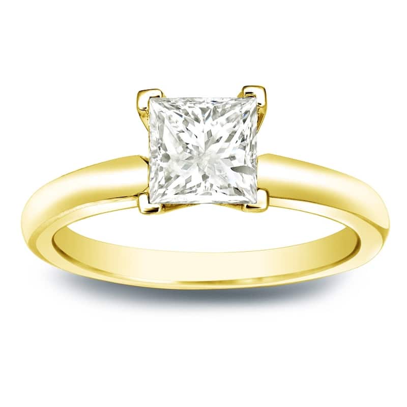 Auriya 14k Gold 1/2 carat TW Princess-cut Solitaire Diamond Engagement Ring (J-K, I1-I2) - 9.5 - Yellow