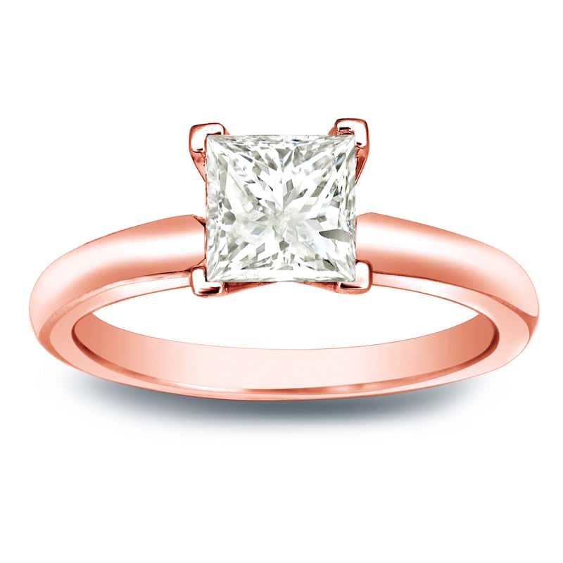 Auriya 14k Gold 1/2 carat TW Princess-cut Solitaire Diamond Engagement Ring (J-K, I1-I2) - 4 - Rose