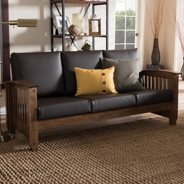 Baxton Studio Callidora Mission Dark Brown Faux Leather Sofa