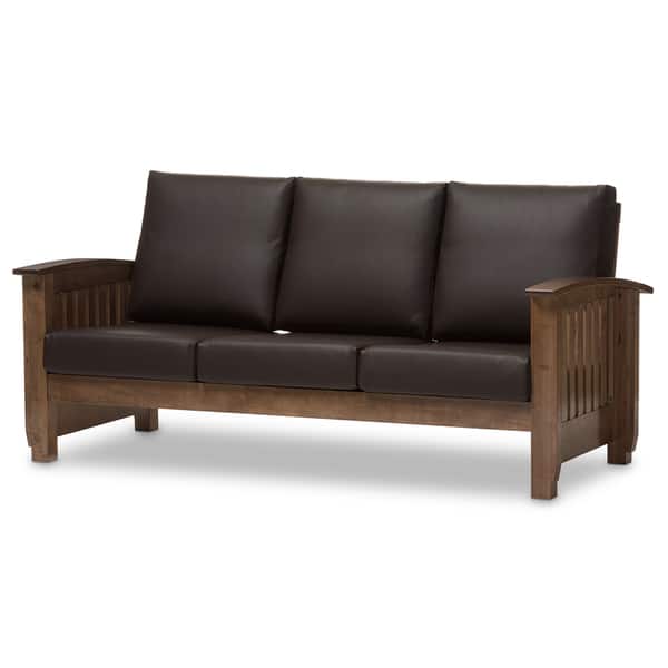Shop Baxton Studio Callidora Mission Dark Brown Faux Leather Sofa