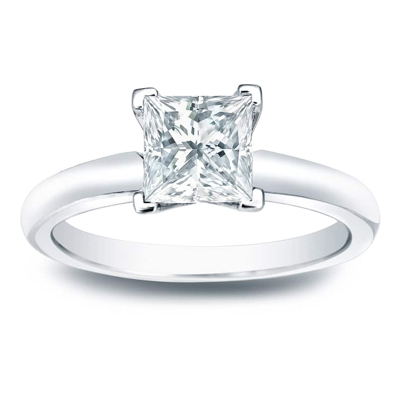 Auriya 14k Gold 3/4 carat TW Princess-cut Solitaire Diamond Engagement Ring - 4 - White