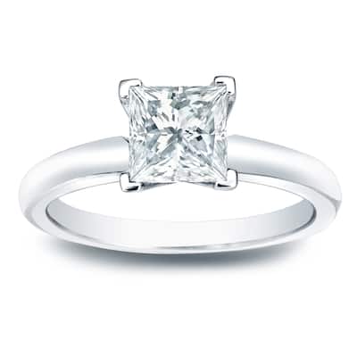 Auriya 14k Gold 3/4 carat TW Princess-cut Solitaire Diamond Engagement Ring
