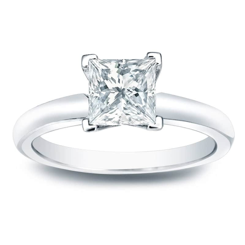 Auriya 14k Gold 3/4 carat TW Princess-cut Solitaire Diamond Engagement Ring - 10 - White