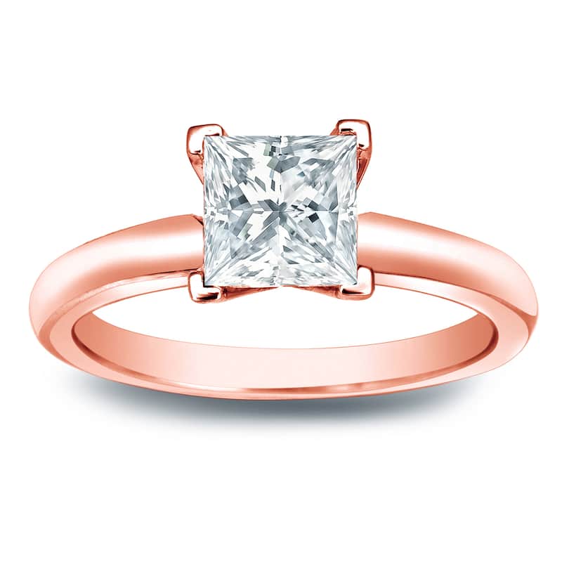 Auriya 14k Gold 3/4 carat TW Princess-cut Solitaire Diamond Engagement Ring - 4 - Rose