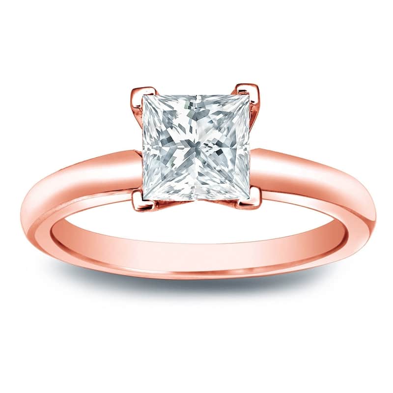 Auriya 14k Gold 3/4 carat TW Princess-cut Solitaire Diamond Engagement Ring - 10 - Rose