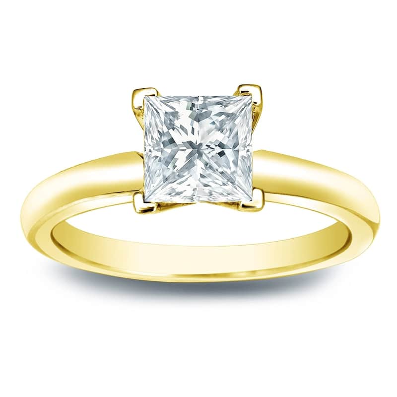 Auriya 14k Gold 3/4 carat TW Princess-cut Solitaire Diamond Engagement Ring - 9.5 - Yellow