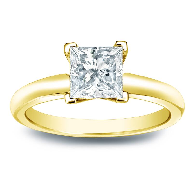 Auriya 14k Gold 3/4 carat TW Princess-cut Solitaire Diamond Engagement Ring - 4 - Yellow