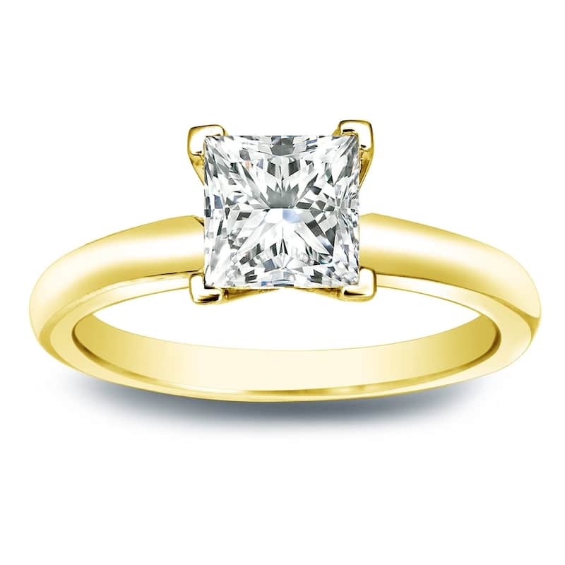 Auriya 14k Gold 3/4 carat TW Princess-cut Solitaire Diamond Engagement Ring - 4 - Yellow