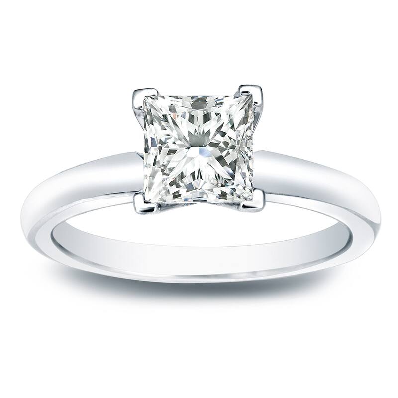Auriya 14k Gold 3/4 carat TW Princess-cut Solitaire Diamond Engagement Ring - 4 - White