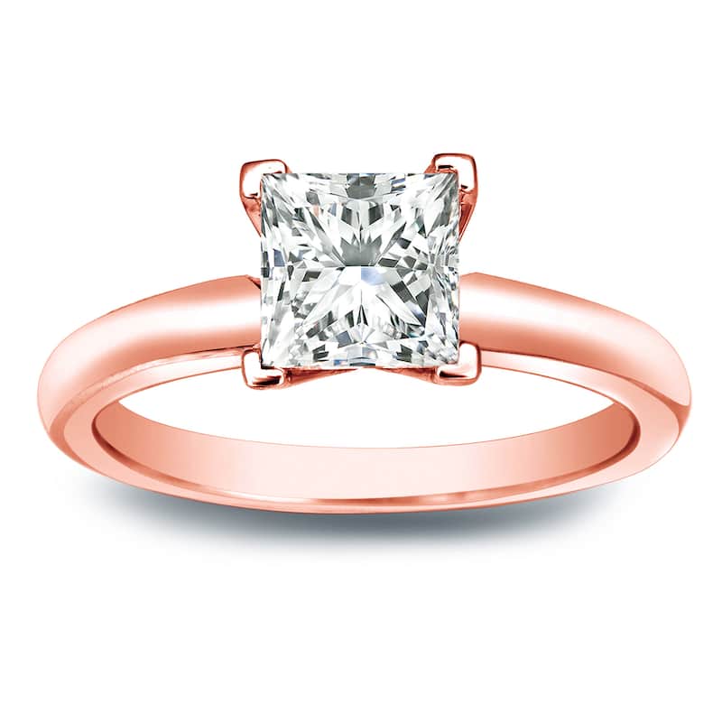 Auriya 14k Gold 3/4 carat TW Princess-cut Solitaire Diamond Engagement Ring