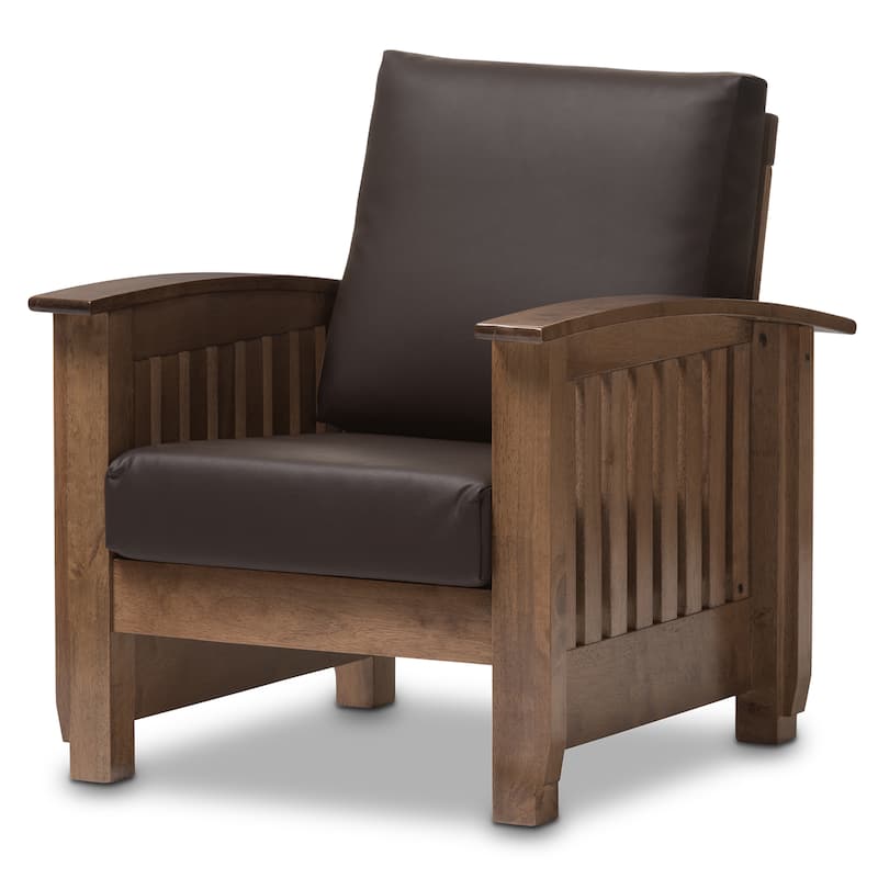 Baxton Studio Callidora Mission Dark Brown Faux Leather Accent Chair