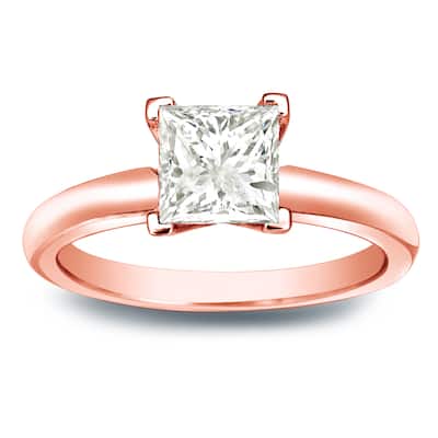 Auriya 14k Gold 3/4 carat TW Princess-cut Solitaire Diamond Engagement Ring (J-K, I1-I2)