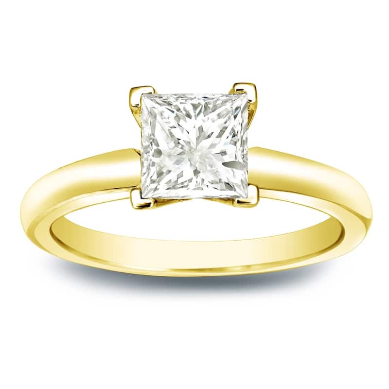 Auriya 14k Gold 3/4 carat TW Princess-cut Solitaire Diamond Engagement Ring (J-K, I1-I2) - 4 - Yellow