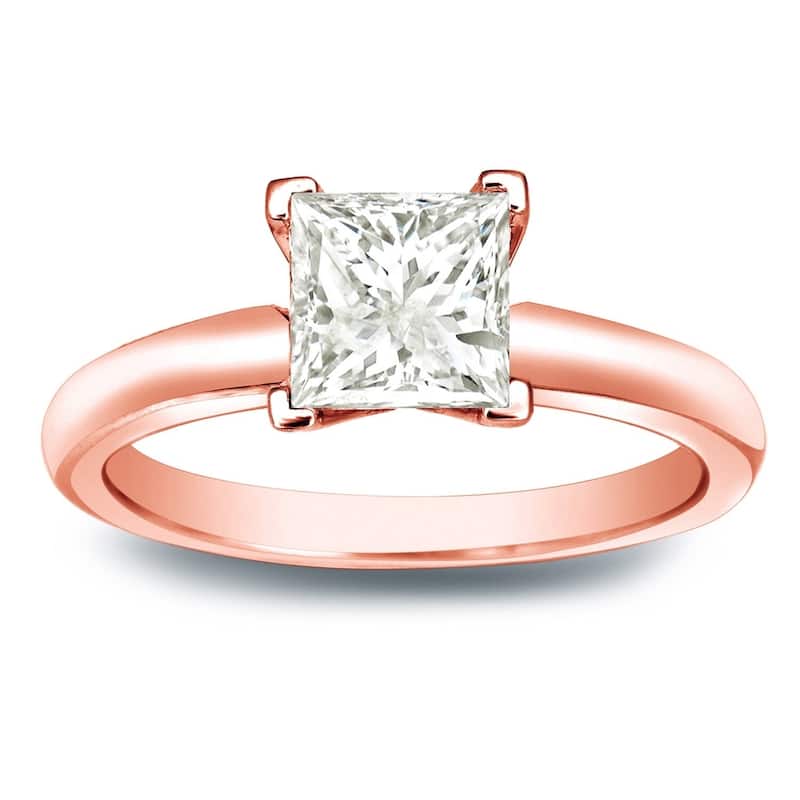 Auriya 14k Gold 3/4 carat TW Princess-cut Solitaire Diamond Engagement Ring (J-K, I1-I2) - 4 - Rose