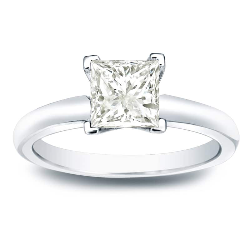 Auriya 14k Gold 3/4 carat TW Princess-cut Solitaire Diamond Engagement Ring (J-K, I1-I2) - 4 - White