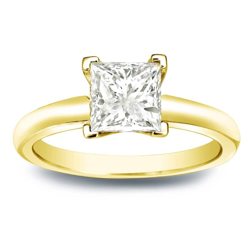 Auriya 14k Gold 1ct TDW Princess-Cut Diamond Solitaire Engagement Ring (J-K, I1-I2) - 4 - Yellow