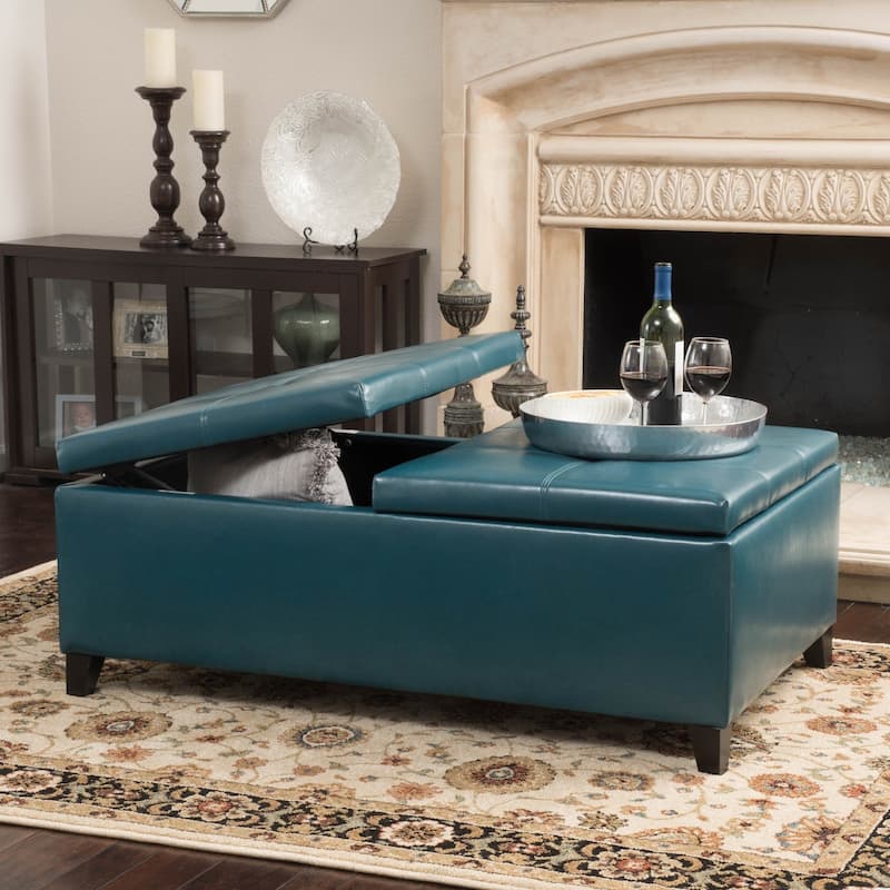 Alfred Faux Leather Medium Storage Ottoman Bench by Christopher Knight Home - Teal