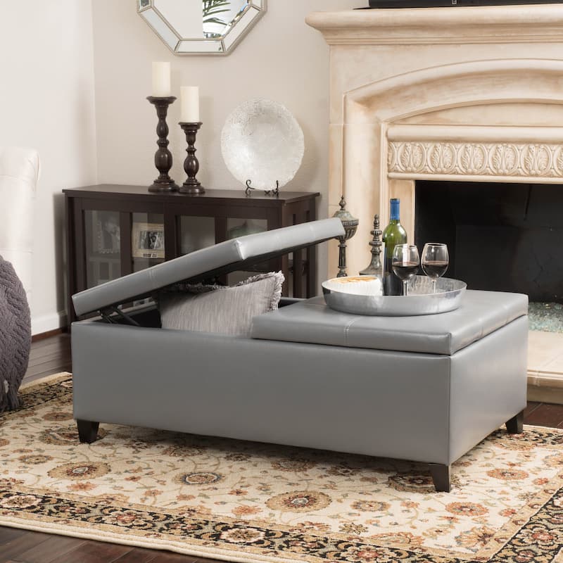 Alfred Faux Leather Medium Storage Ottoman Bench by Christopher Knight Home - Grey