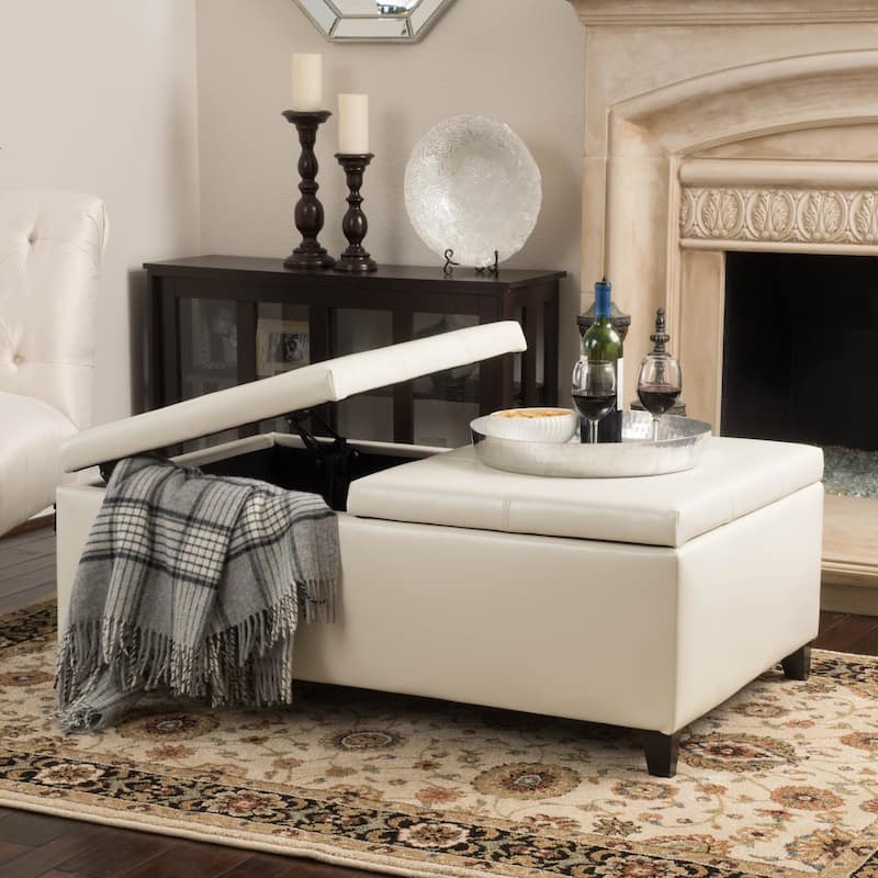 Alfred Faux Leather Medium Storage Ottoman Bench by Christopher Knight Home - Ivory