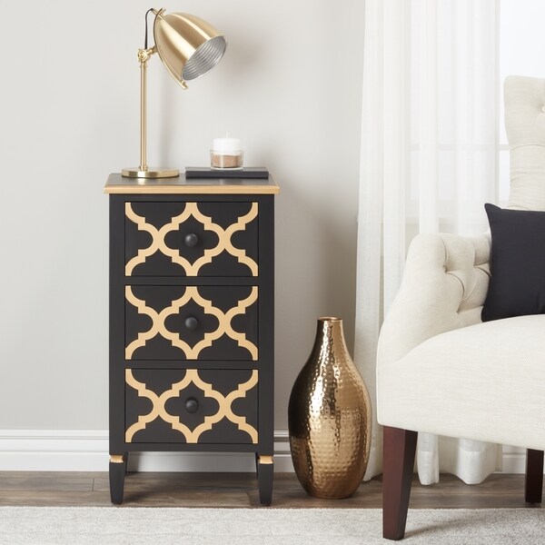 Shop Abbyson Shia 3-drawer Black and Gold Side Storage Table - On Sale