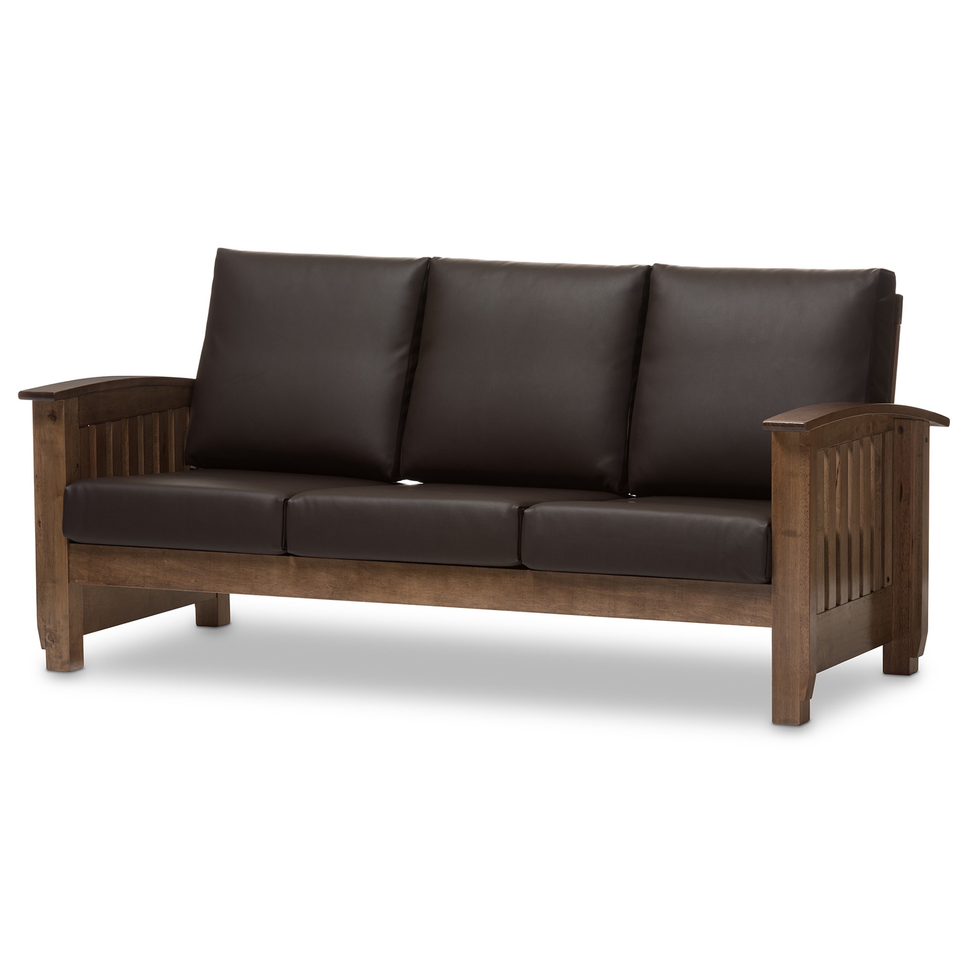 Baxton Studio Callidora Mission Dark Brown Faux Leather Living Room Sofa Set