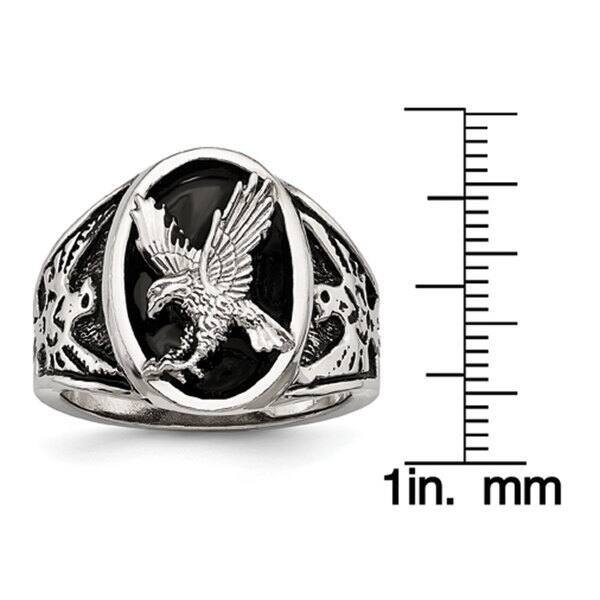 Chisel Stainless Steel High Polished Black Enameled Eagle Ring