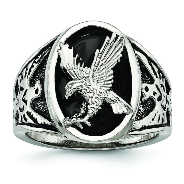 slide 1 of 4, Chisel Stainless Steel High Polished Black Enameled Eagle Ring