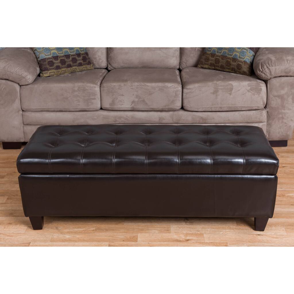 Bombay Loretto Espresso Bonded Leather Storage Ottoman Bench