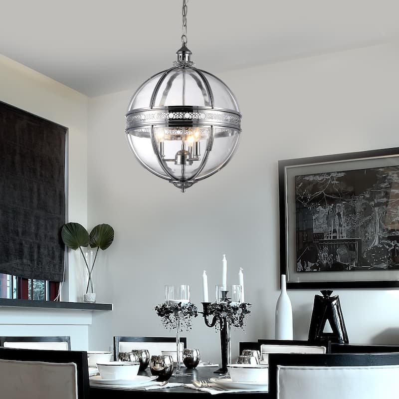 Olsen 3-light Clear Glass 16-inch Round Chrome-finish Chandelier