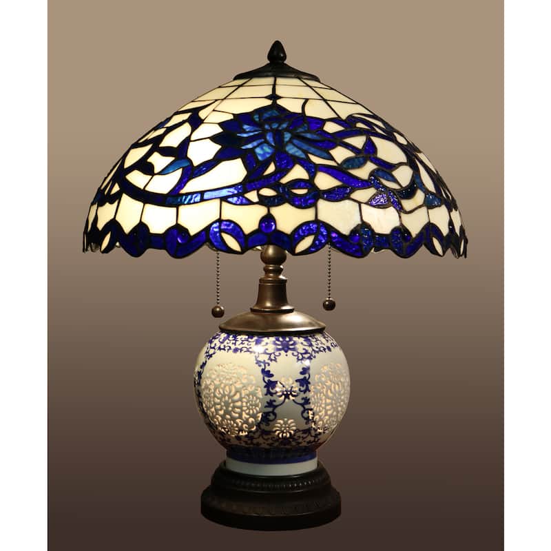 Akiko 3-light Blue Glass 21-inch Double-lit Tiffany-style Table Lamp