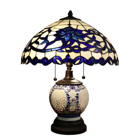 Akiko 3-light Blue Glass 21-inch Double-lit Tiffany-style Table Lamp