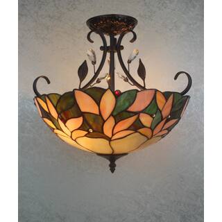 Aika 2 Light Leafy 16 Inch Tiffany Style With Crystals Ceiling Lamp Aika 2 Light Leafy 16 Inch Tiffany Style With Crystals Ceiling Lamp