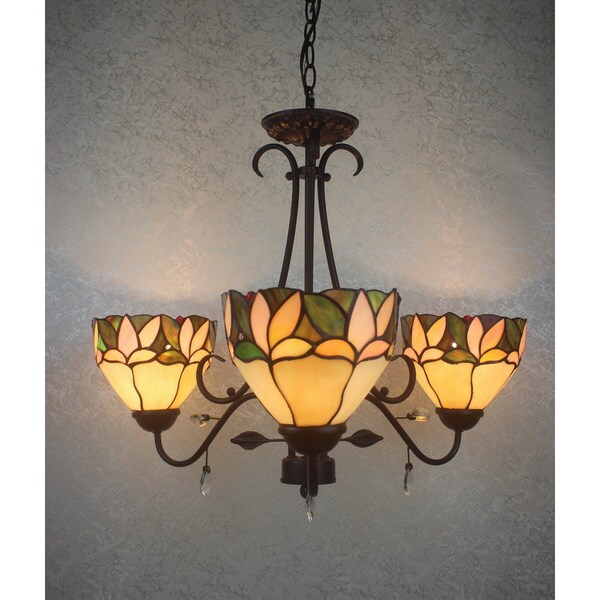 Apple 3-light Leafy 16-inch Tiffany-style with Crystals Ceiling Lamp