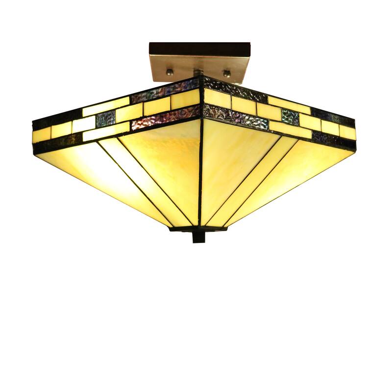 Laida 2-light Off-white 14-inch Tiffany-style Ceiling Lamp