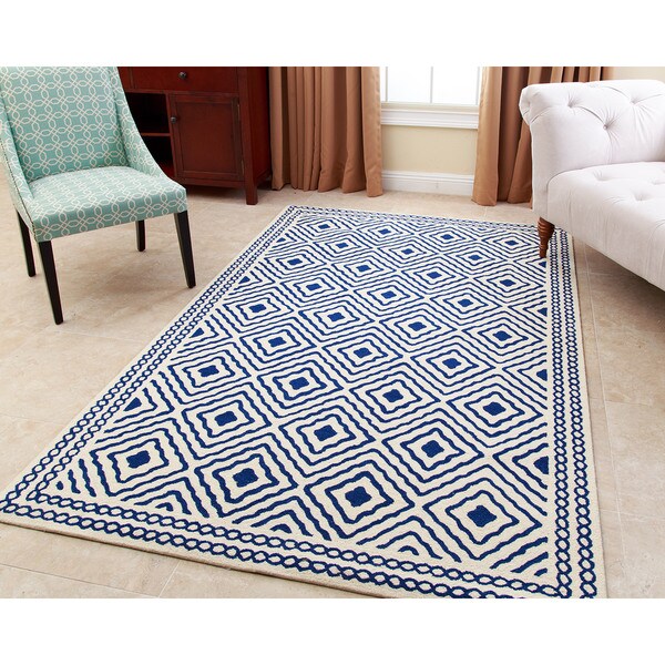 Shop Abbyson Handtufted Claridge Royal Blue New Zealand Wool Rug 3