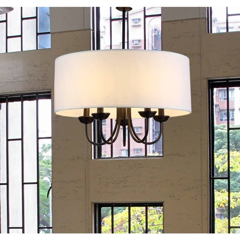 Gwenevere 5-light White Fabric 22-inch Black-finish Chandelier
